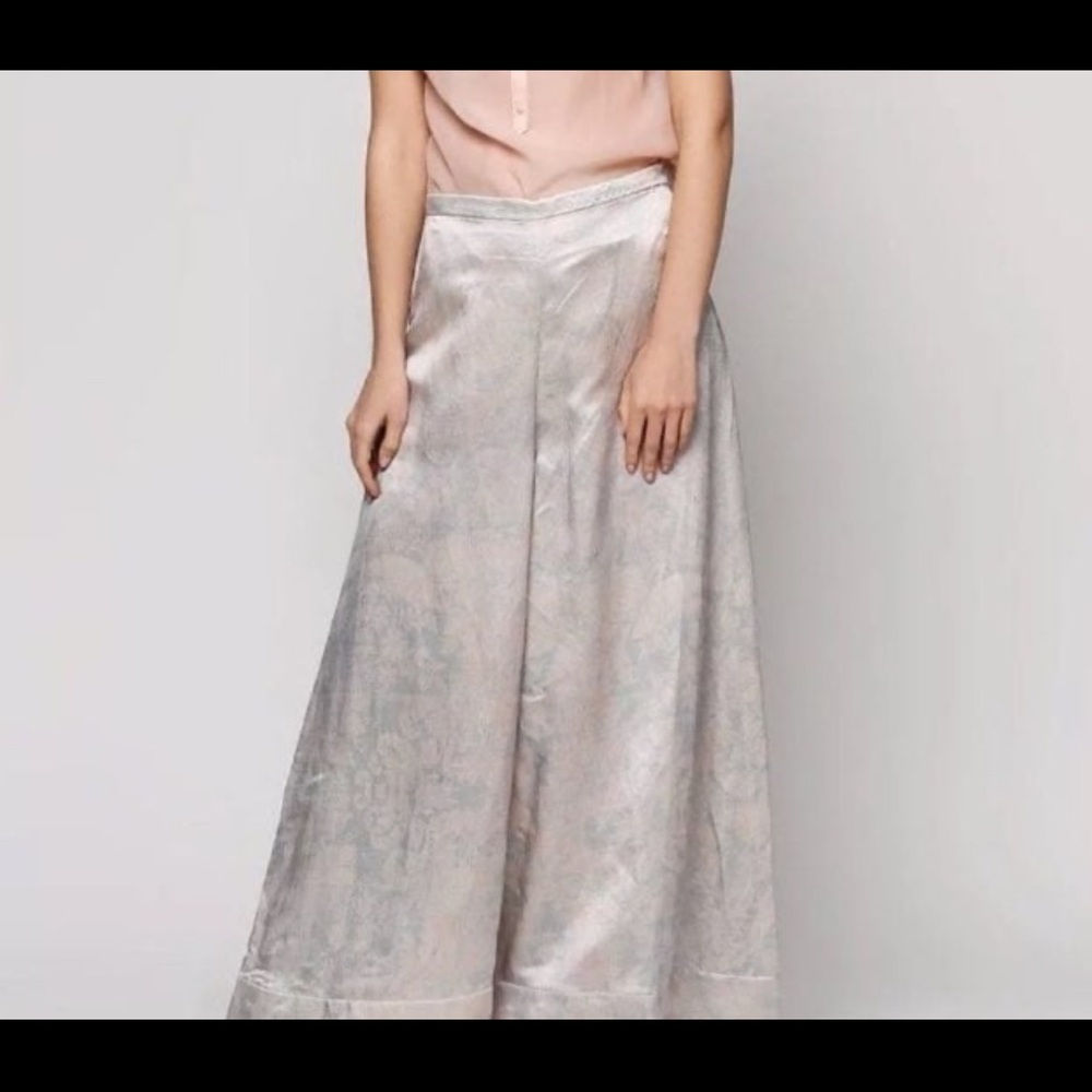 H&M conscious exclusive thick satin wide leg pants palazzo 6 pink aqua brocade
